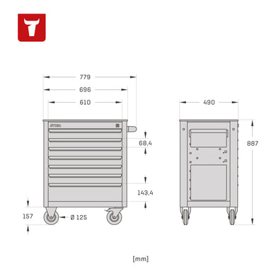 STIER Black workshop trolley equipped with 241 tools in soft foam insert