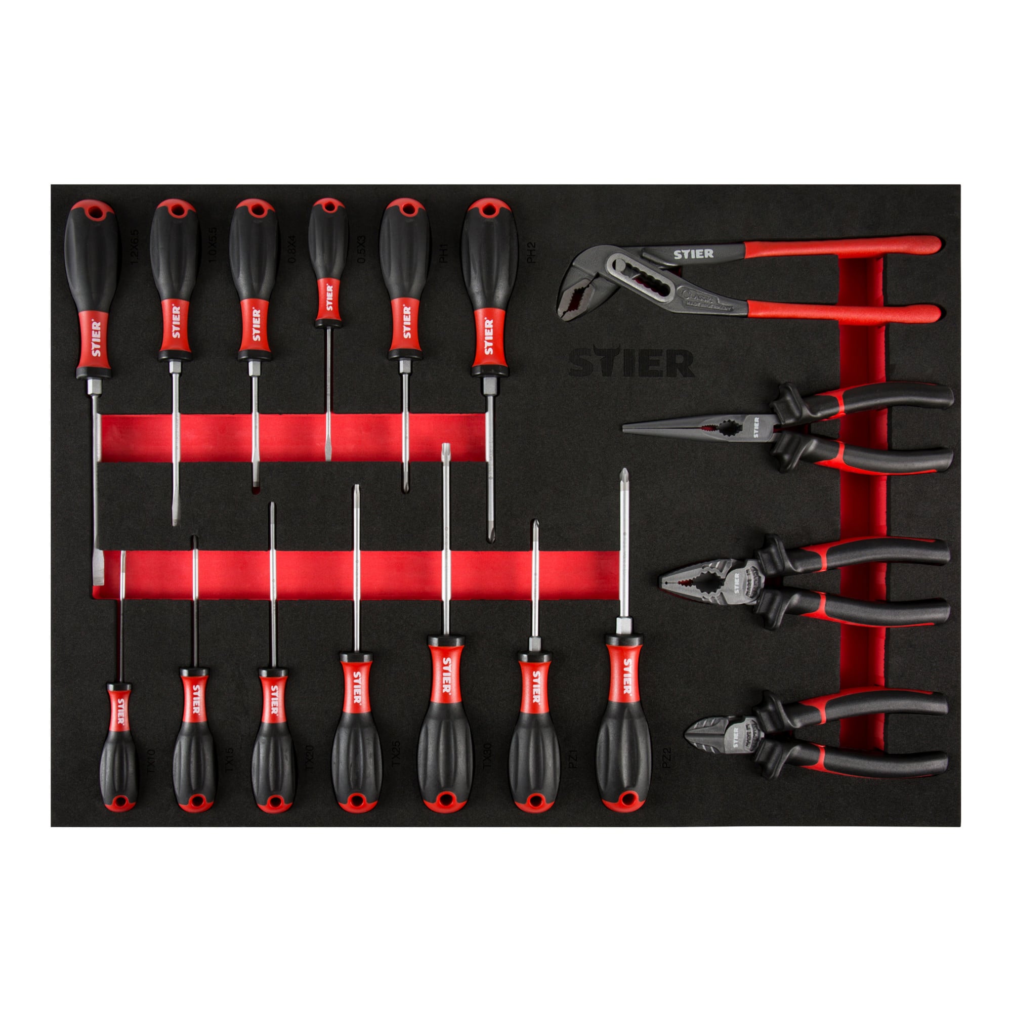 STIER Werkstattwagen Black bestückt 241-teilig Werkzeuge in Weichschaumeinlage