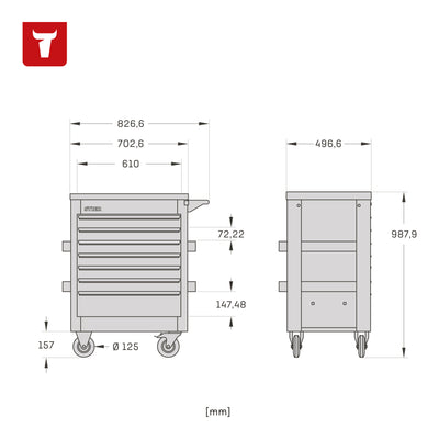 STIER Premium workshop trolley equipped with 223 pieces and plastic cover