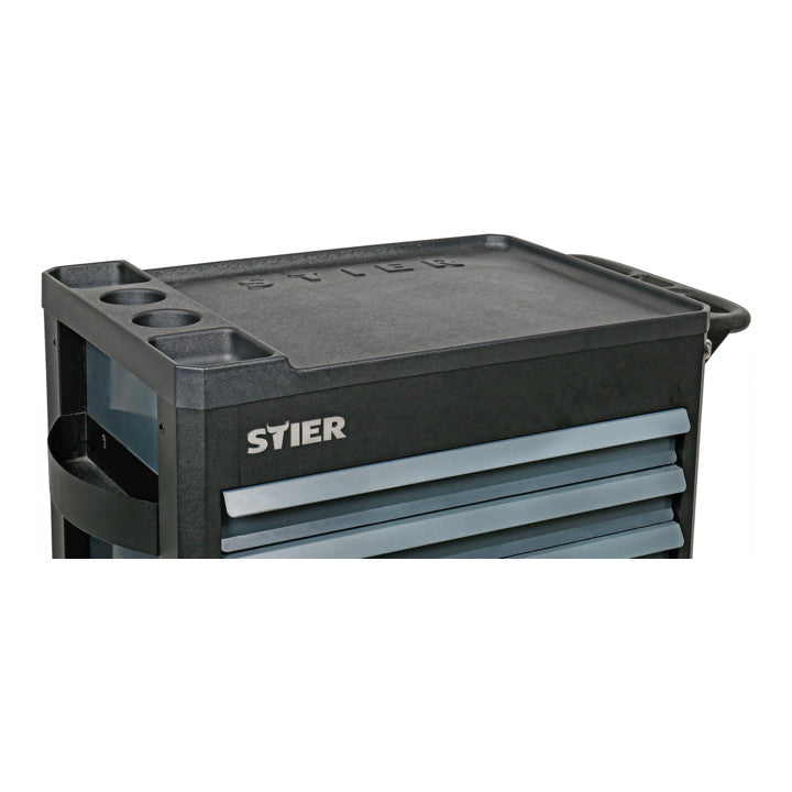 STIER Premium workshop trolley equipped with 223 pieces and plastic cover