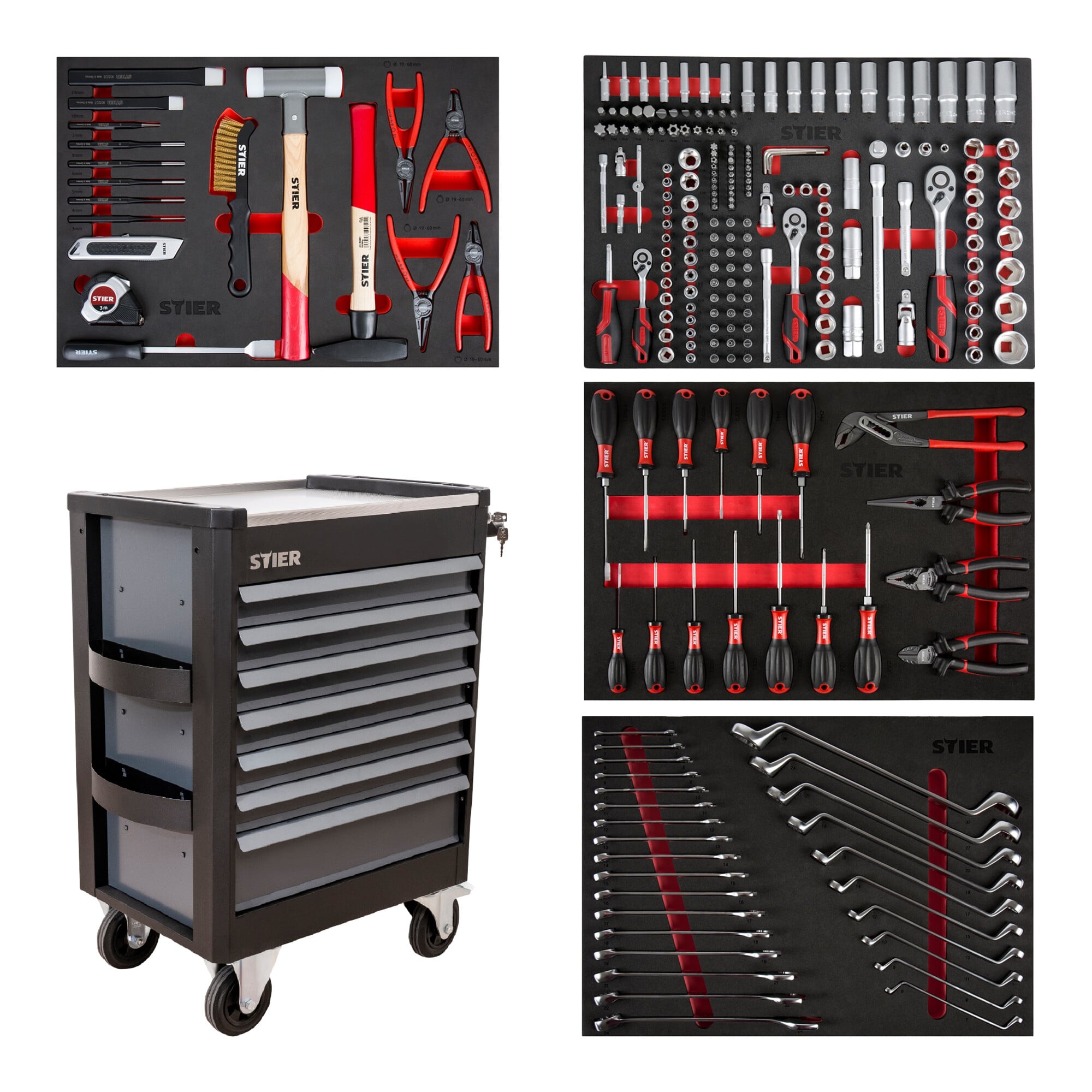 STIER Werkstattwagen Premium mit Edelstahl-Arbeitsfläche vollständig bestückt