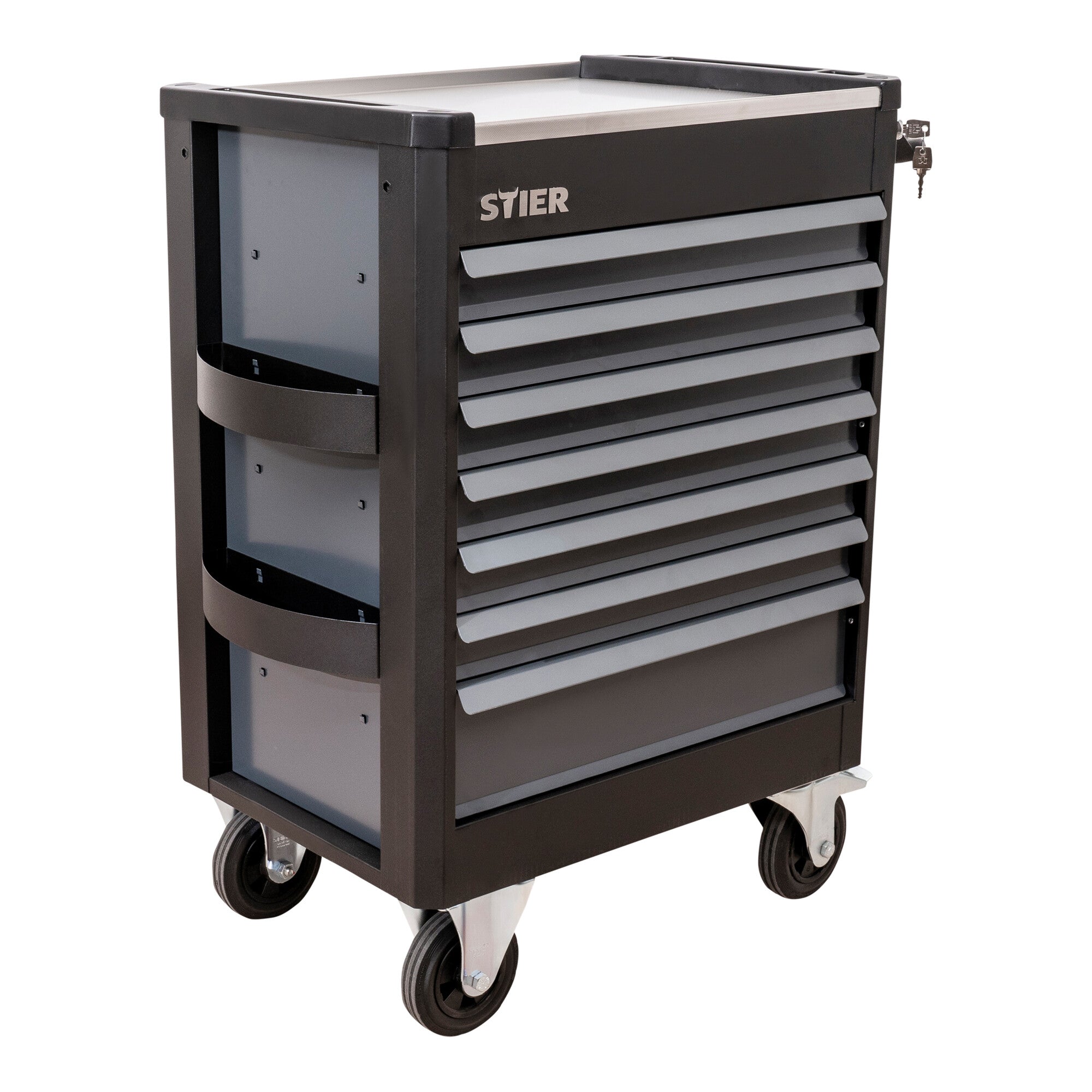 STIER Premium workshop trolley with stainless steel work surface fully equipped