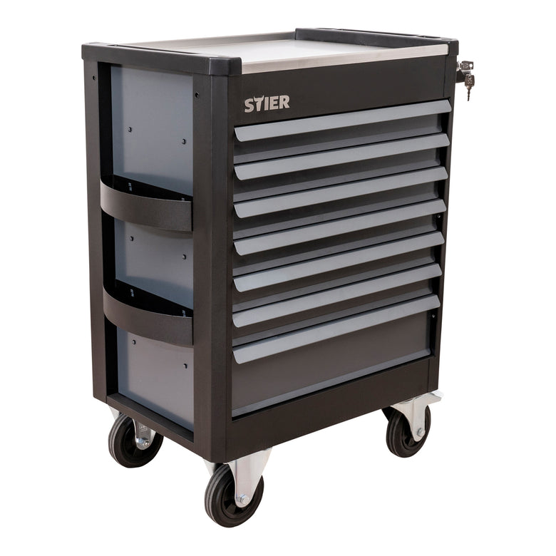 STIER Premium workshop trolley with stainless steel work surface fully equipped