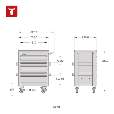 STIER Premium workshop trolley with stainless steel work surface fully equipped