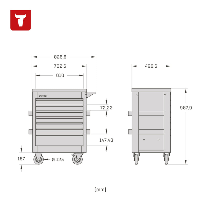 STIER Premium workshop trolley with stainless steel work surface fully equipped