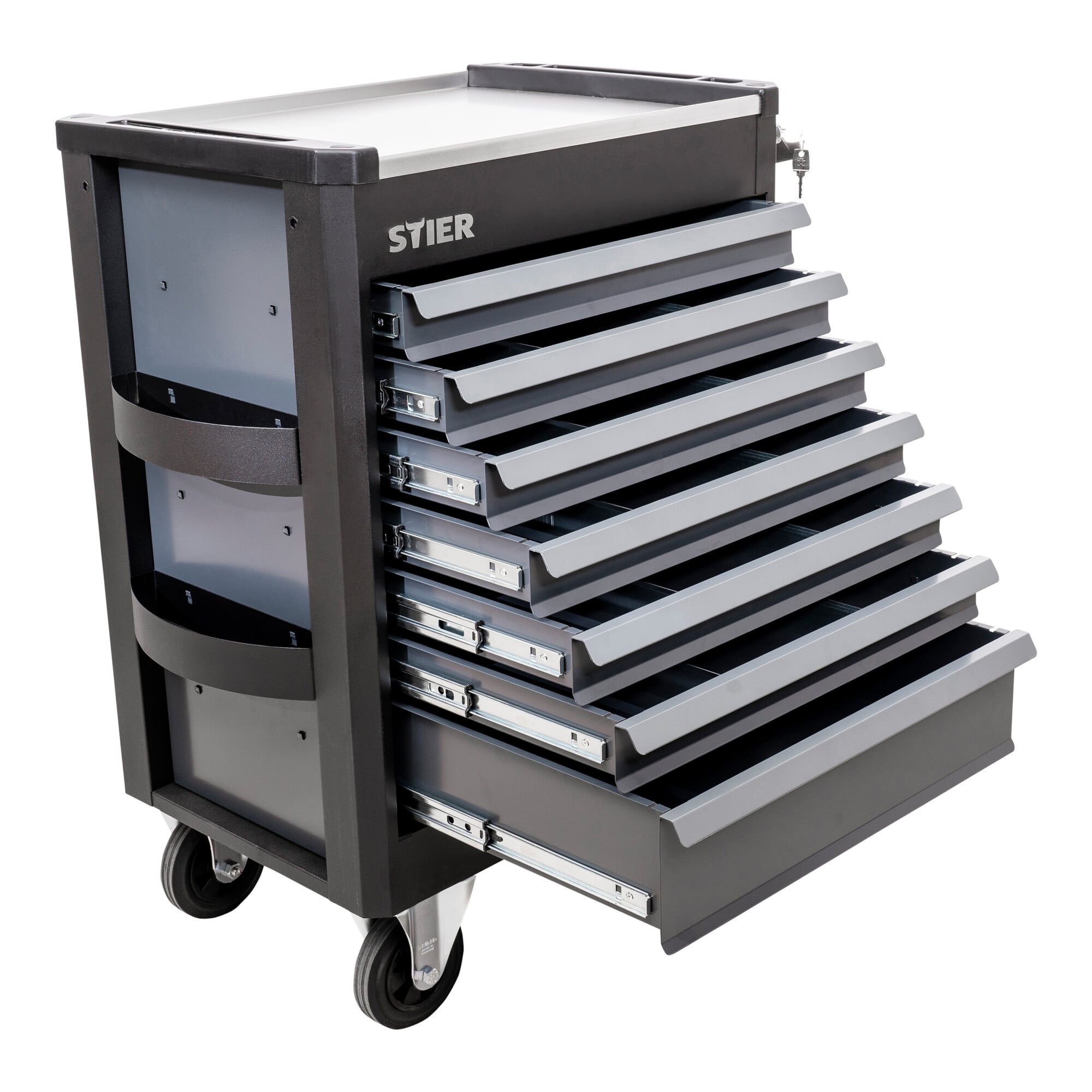 STIER Premium workshop trolley with stainless steel work surface fully equipped