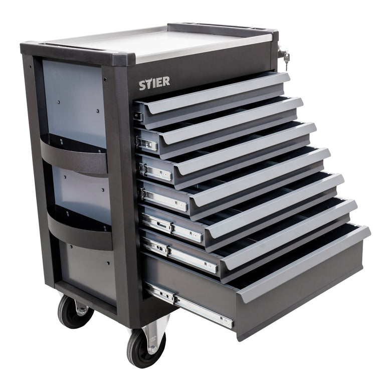 STIER Premium workshop trolley with stainless steel work surface fully equipped