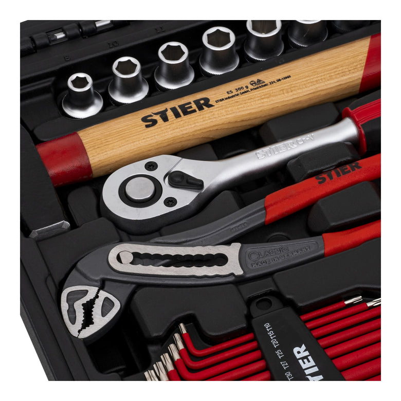 STIER tool case with 60-piece tool assortment including reversible ratchet