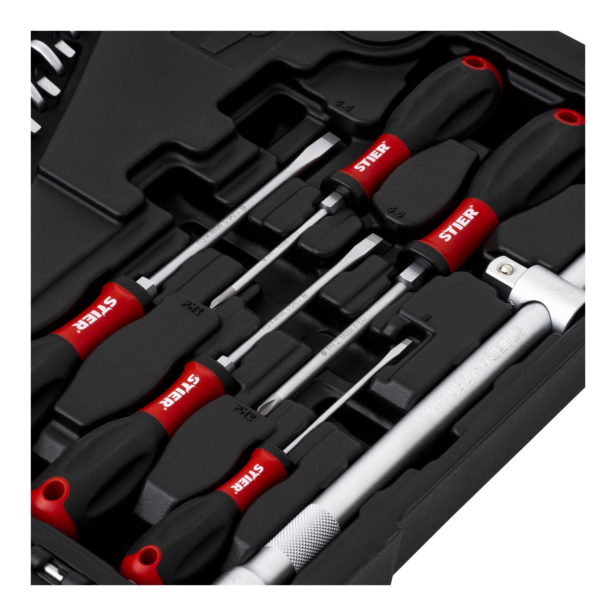 STIER tool case with 60-piece tool assortment including reversible ratchet