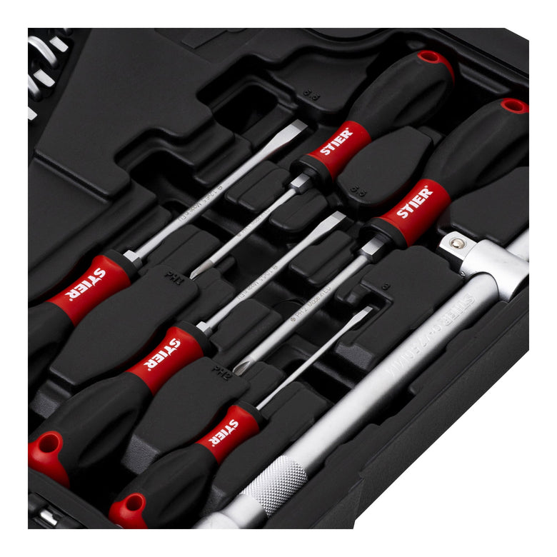 STIER tool case with 60-piece tool assortment including reversible ratchet