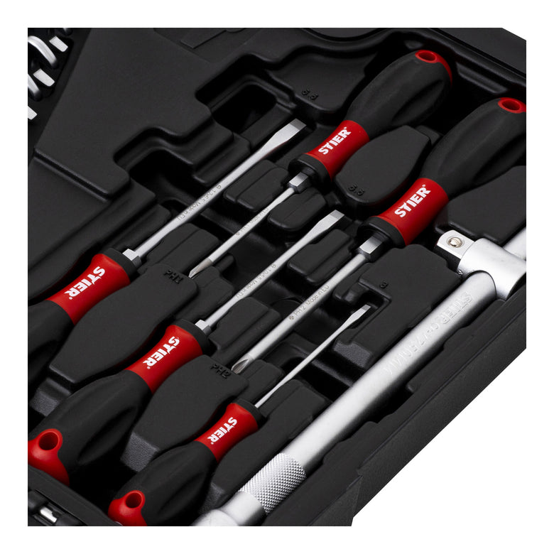 STIER tool case with 60-piece tool assortment including reversible ratchet