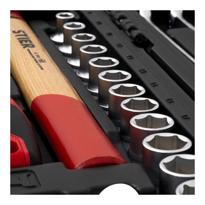 STIER tool case with 60-piece tool assortment including reversible ratchet