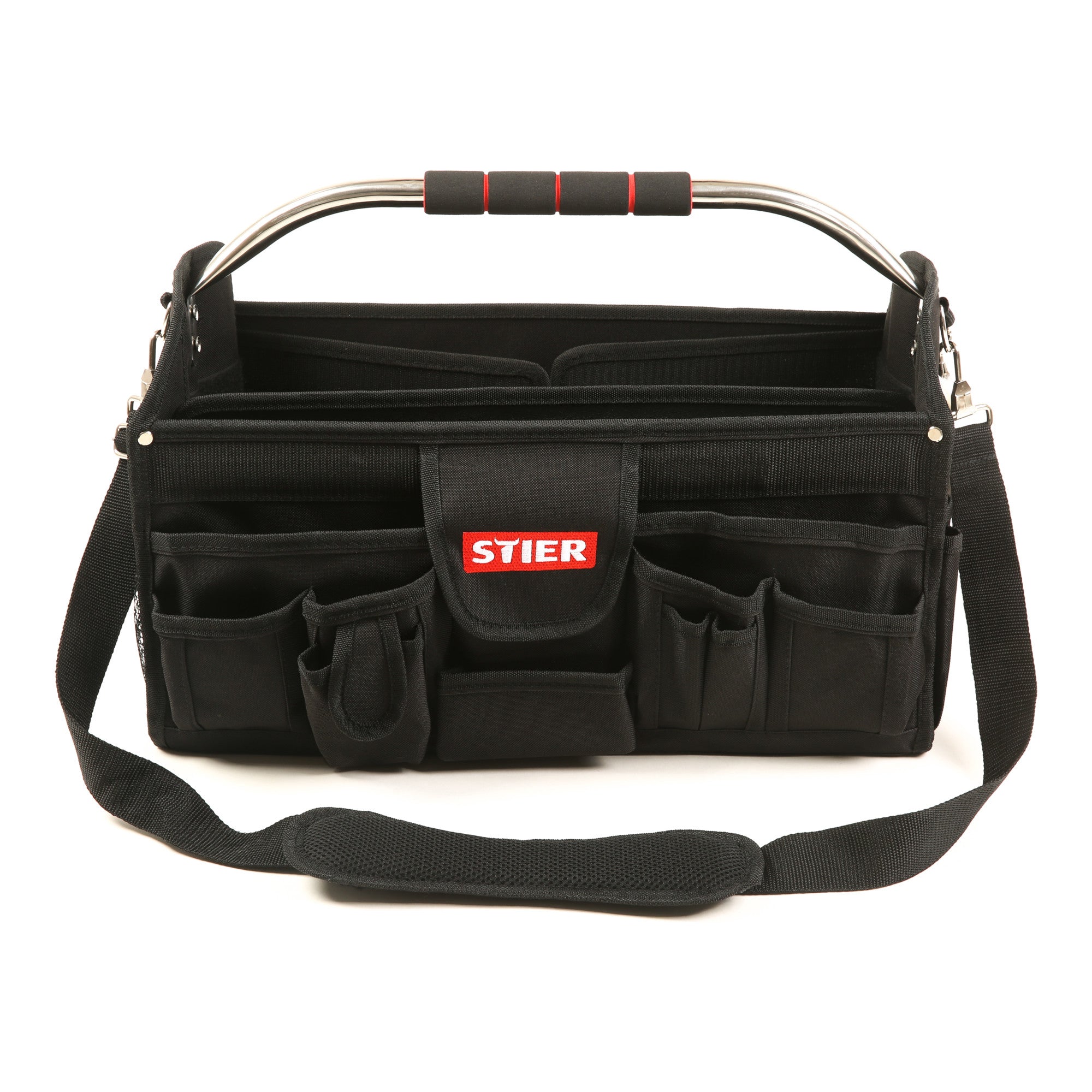 STIER Werkzeugtasche Premium+ leer schwarz 24 Fächer reißfest mit Schultergurt