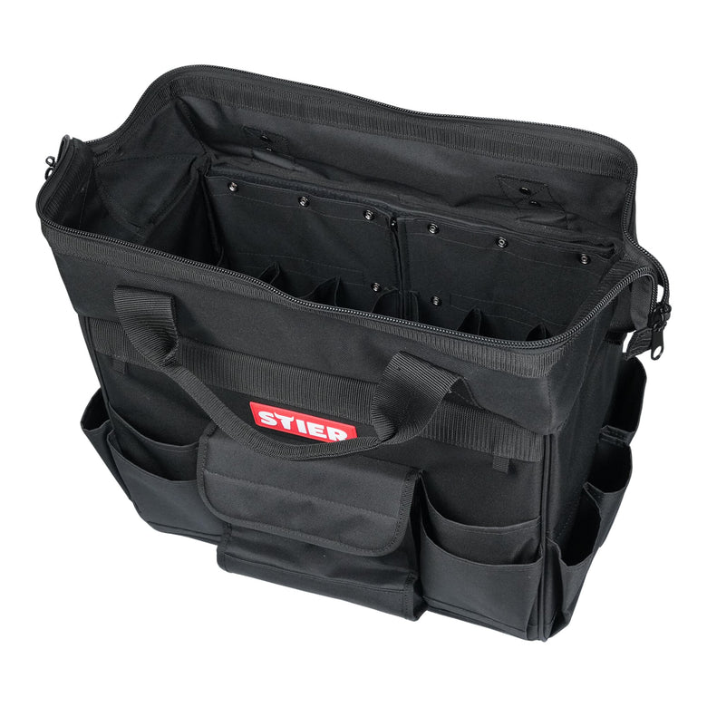 STIER Werkzeugtrolley Premium+ leer Werkzeugkoffer schwarz 19 Fächer reißfest