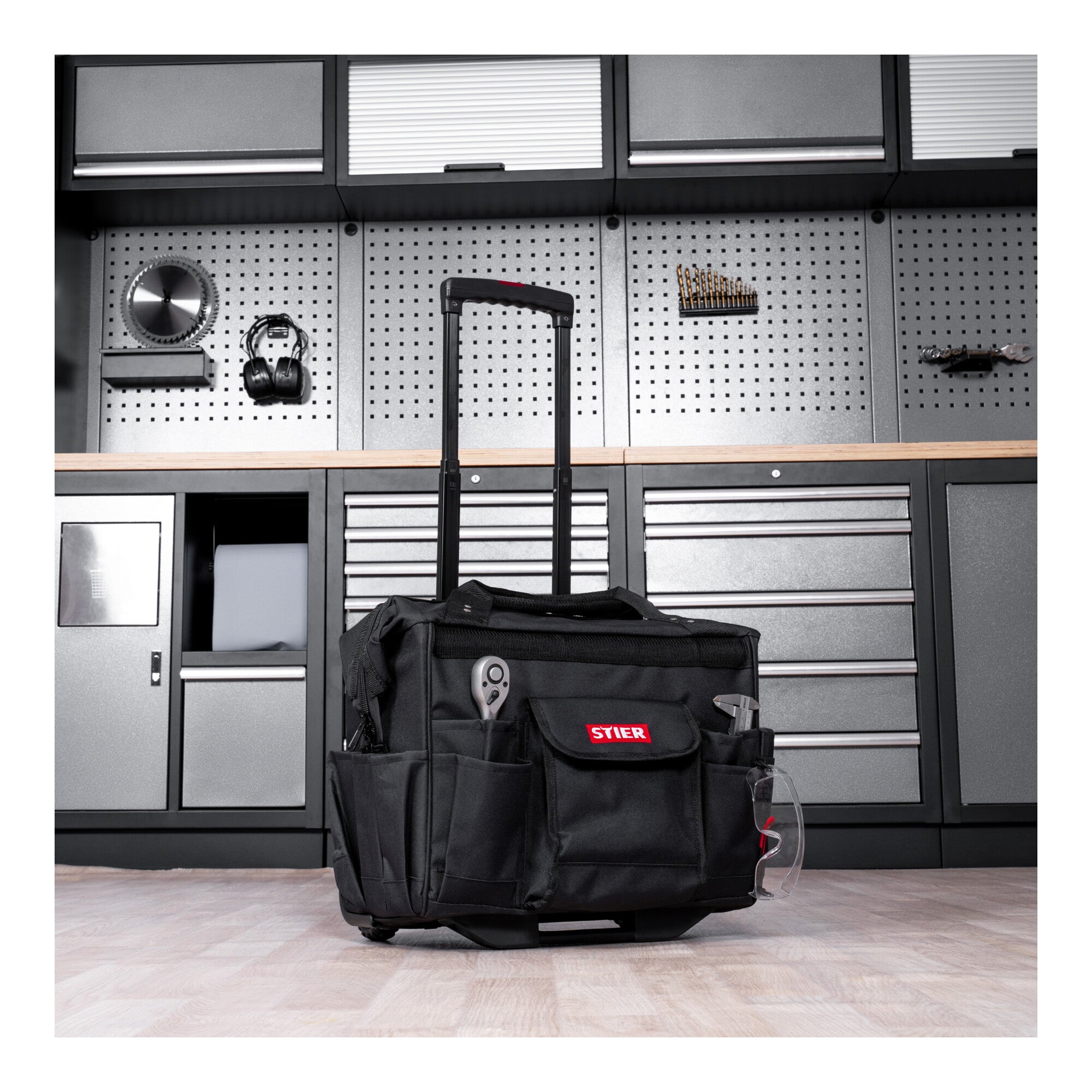 STIER tool trolley Premium+ empty tool case black 19 compartments tear-resistant