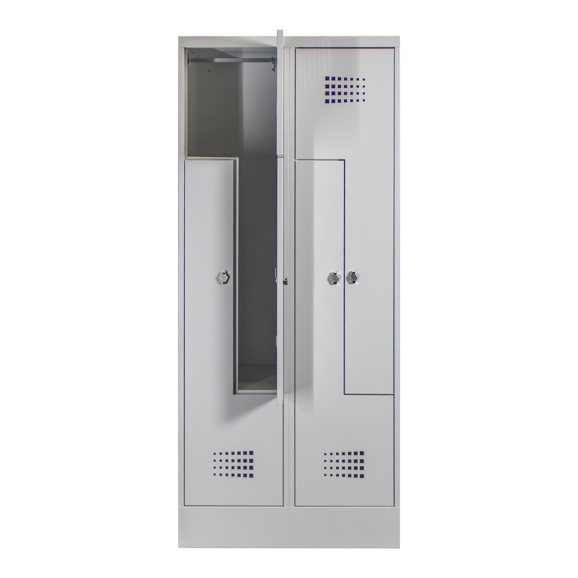 STIER Z-Garderobenspind Premium mit Sockel 4 Abteile Drehriegel lichtgrau
