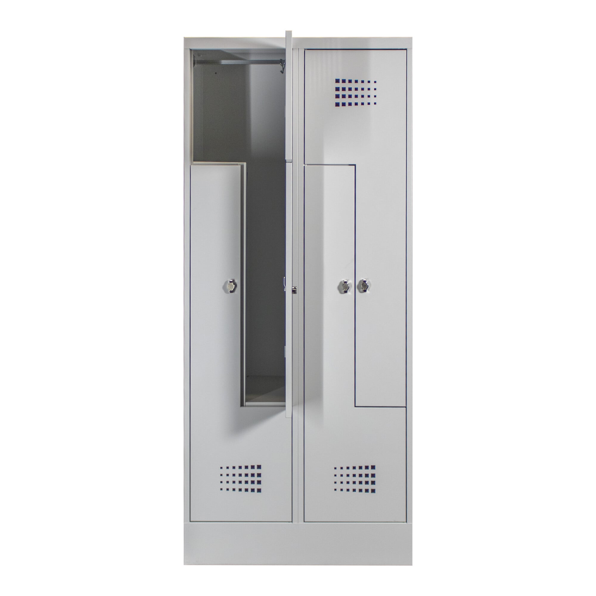 STIER Z-Garderobenspind Premium mit Sockel 4 Abteile Drehriegel lichtgrau