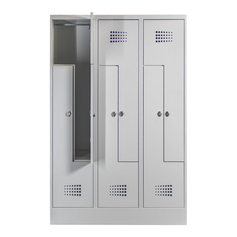 STIER Z-Garderobenspind Premium mit Sockel 6 Abteile Drehriegel lichtgrau