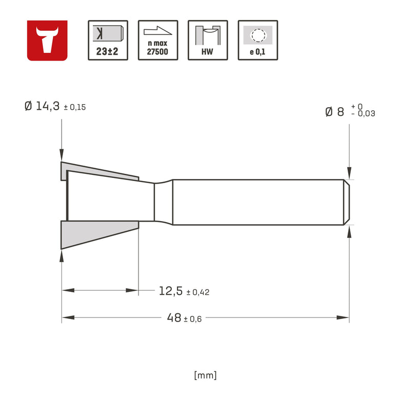STIER Zinkenfräser HM (HW) Ø 14,3 mm Schaft Ø 8 mm