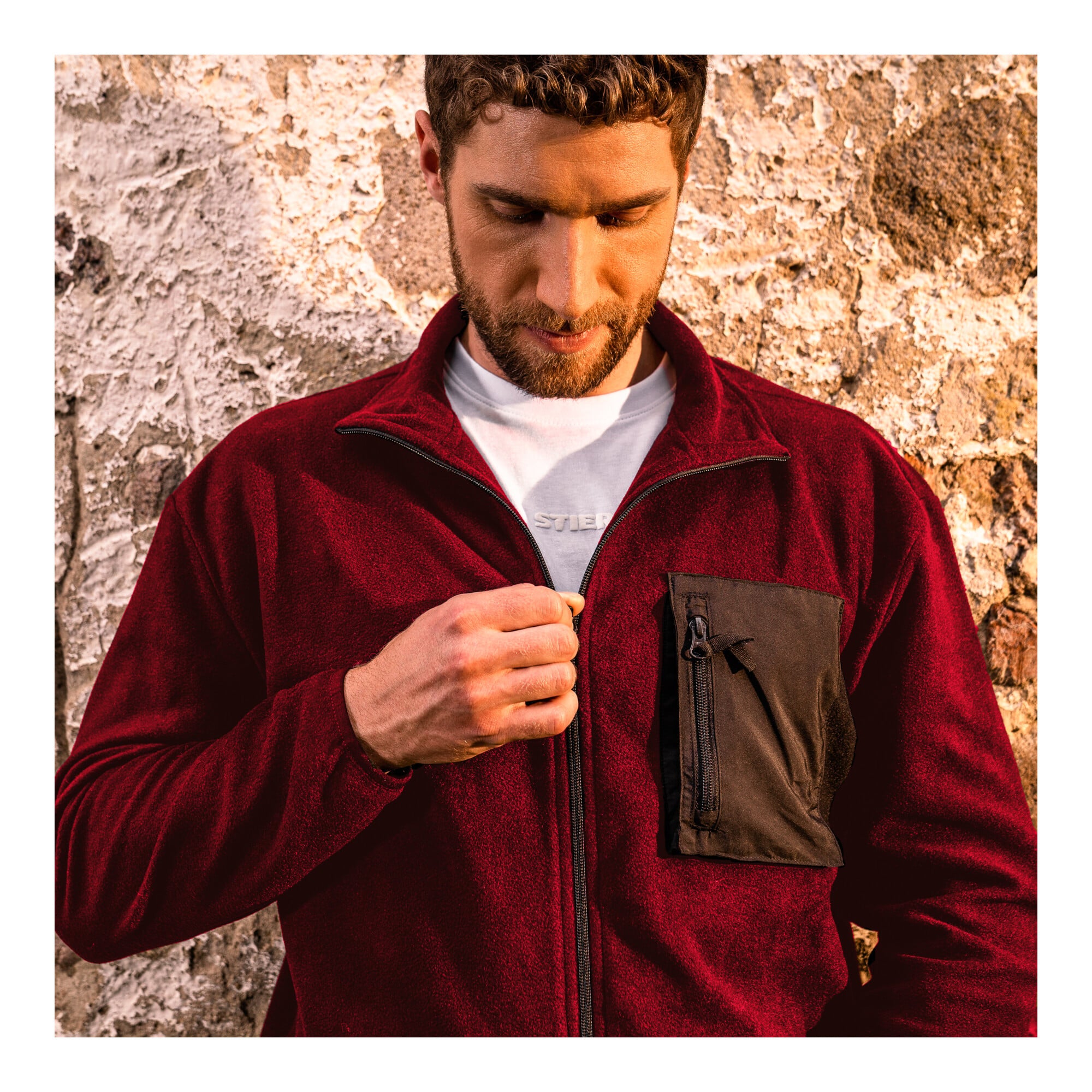 STIER Zip Fleece L Deep Red