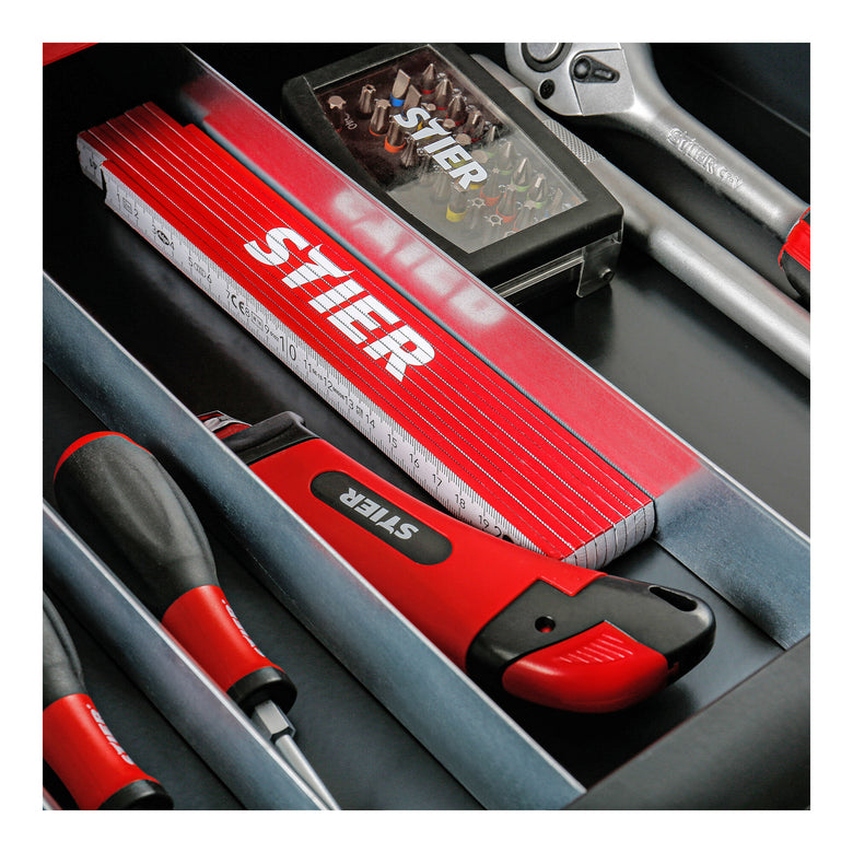 STIER Zollstock 2 m Länge aus Buchenholz 10 Glieder 90° und 180° Raster