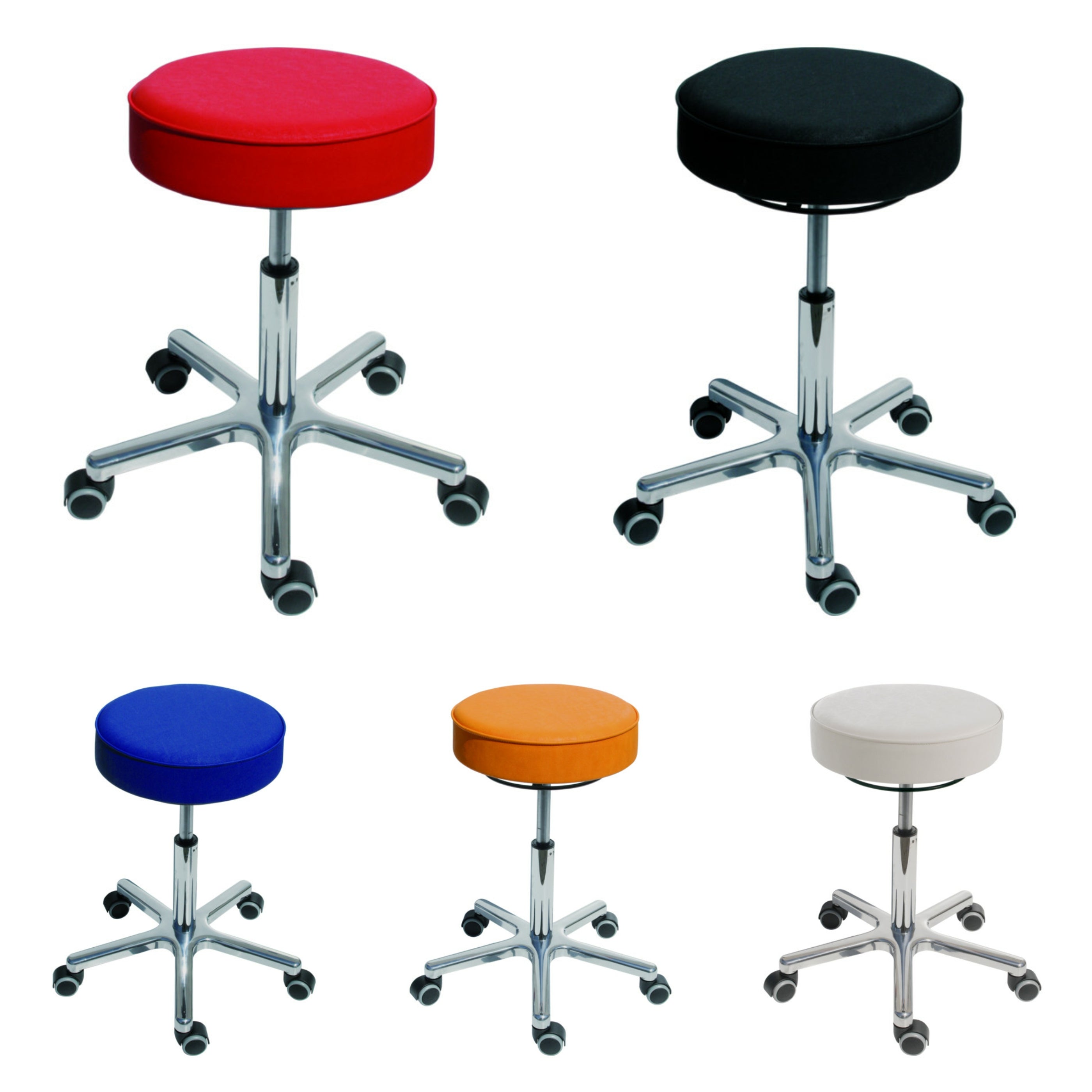 STIER swivel stool with double castors, height adjustable, seat height 540 to 720 mm, various colours