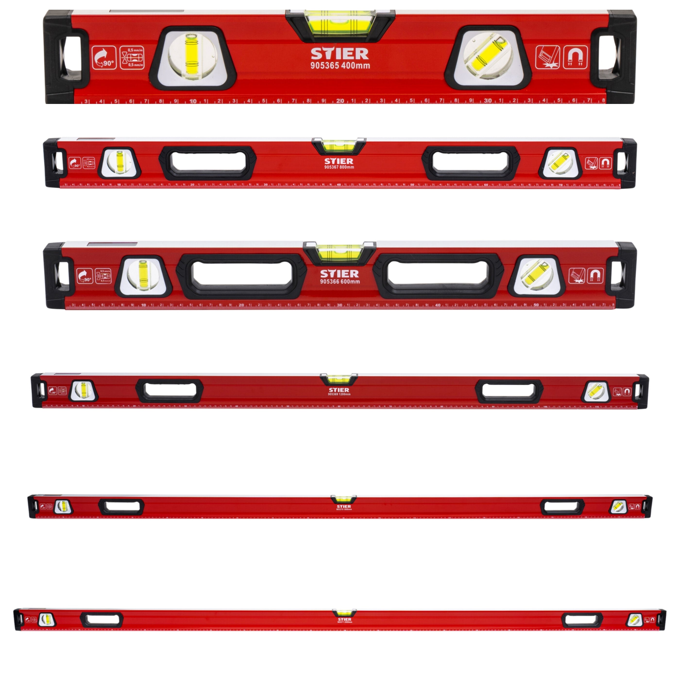 STIER Premium Wasserwaage mit Magnet und drei Libellen 40 bis 200 cm