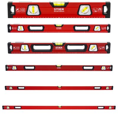 STIER Premium Wasserwaage mit Magnet und drei Libellen 40 bis 200 cm