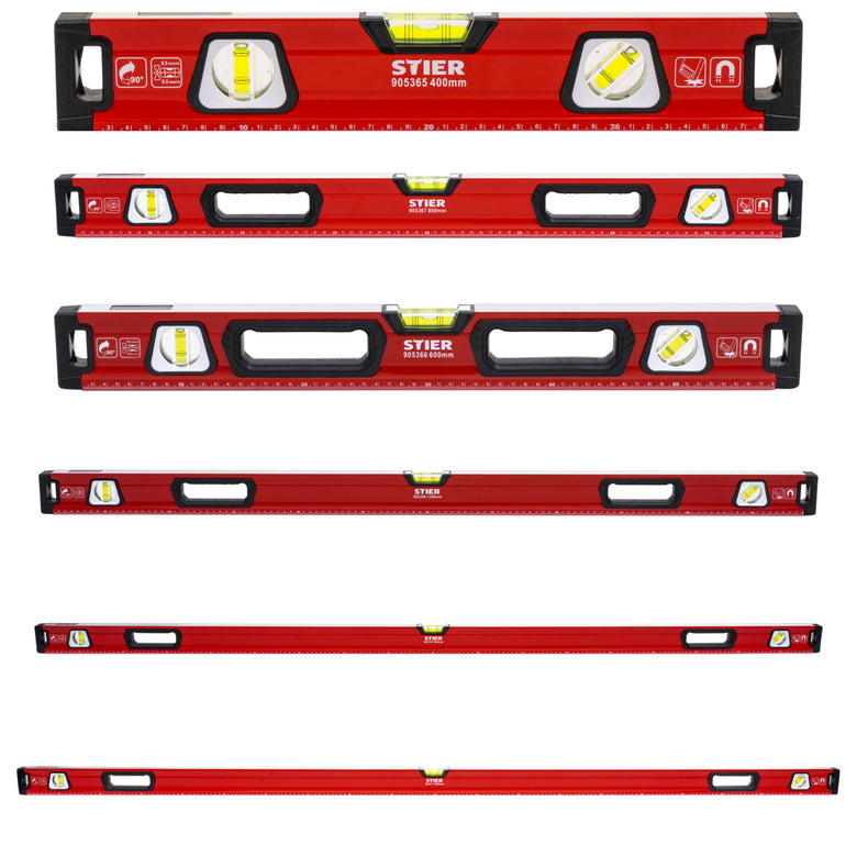STIER Premium Wasserwaage mit Magnet und drei Libellen 40 bis 200 cm
